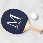 Navy Blue Personalisiert Monogram und Name Tischtennis Schläger<br><div class="desc">Personalisierte Monogram und Name Gift sind mit personalisierter Monogramm und Namen im klassischen Serif-Schriftart-Stil auf marineblau Hintergrund ausgestattet. Perfekt als Feriengeschenk,  Vatertagsgeschenk für Papa und Geschenk für alle besondere Anlässe.</div>