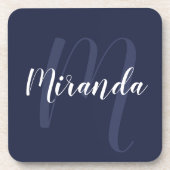 Navy Blue Personalisiert Monogramm und Name Getränkeuntersetzer (Vorderseite)