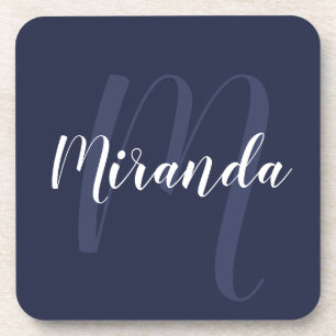 Navy Blue Personalisiert Monogramm und Name Getränkeuntersetzer