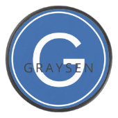 Navy Blue Personalisiert Name & Anfangsbuchstabe Eishockey Puck (Vorderseite)