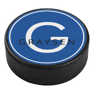 Navy Blue Personalisiert Name & Anfangsbuchstabe Eishockey Puck