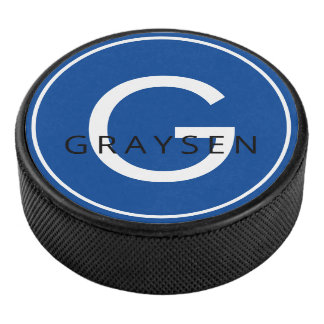 Navy Blue Personalisiert Name & Anfangsbuchstabe Eishockey Puck