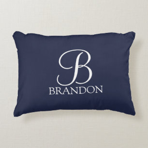 Navy Blue Personalisiert Script Monogram und Name Dekokissen