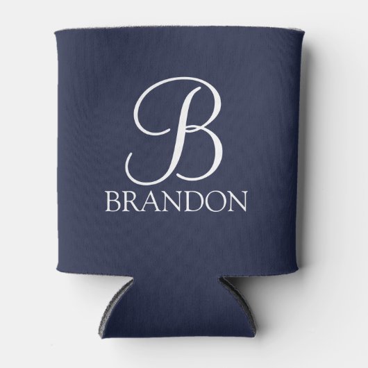 Navy Blue Personalisiert Script Monogram und Name Dosenkühler (Vorderseite)