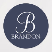 Navy Blue Personalisiert Script Monogram und Name Etiketten (Design 1)