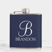 Navy Blue Personalisiert Script Monogram und Name Flachmann