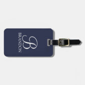Navy Blue Personalisiert Script Monogram und Name Gepäckanhänger (Vorderseite horizontal)