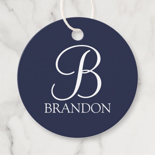 Navy Blue Personalisiert Script Monogram und Name Geschenkanhänger (Vorderseite)