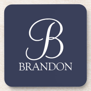 Navy Blue Personalisiert Script Monogram und Name Getränkeuntersetzer