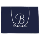 Navy Blue Personalisiert Script Monogram und Name Große Geschenktüte (Vorderseite)