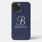 Navy Blue Personalisiert Script Monogram und Name iPhone Hülle (Rückseite)