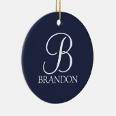 Navy Blue Personalisiert Script Monogram und Name Keramik Ornament (Rechts)