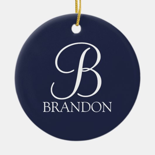 Navy Blue Personalisiert Script Monogram und Name Keramik Ornament (Vorne)