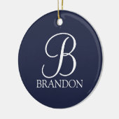Navy Blue Personalisiert Script Monogram und Name Keramik Ornament (Links)