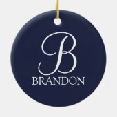 Navy Blue Personalisiert Script Monogram und Name Keramik Ornament (Hinten)
