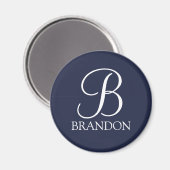 Navy Blue Personalisiert Script Monogram und Name Magnet (Vorderseite/Rückseite)