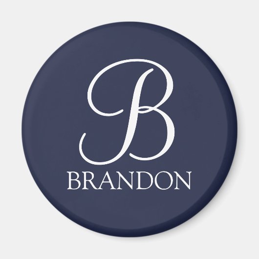 Navy Blue Personalisiert Script Monogram und Name Magnet (Vorne)