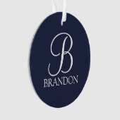 Navy Blue Personalisiert Script Monogram und Name Ornament (Vorderseite)