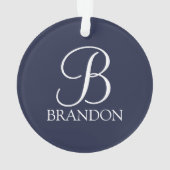 Navy Blue Personalisiert Script Monogram und Name Ornament (Rückseite)