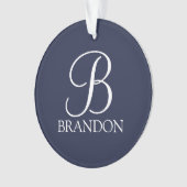 Navy Blue Personalisiert Script Monogram und Name Ornament (Vorderseite)
