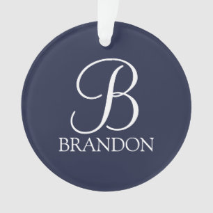Navy Blue Personalisiert Script Monogram und Name Ornament