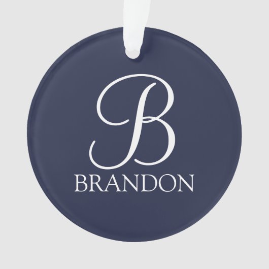 Navy Blue Personalisiert Script Monogram und Name Ornament (Vorderseite)