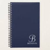 Navy Blue Personalisiert Script Monogram und Name Planer (Vorderseite)