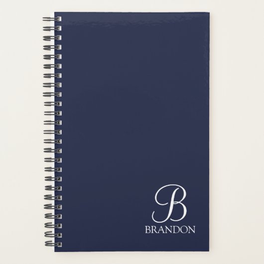 Navy Blue Personalisiert Script Monogram und Name Planer (Vorderseite)