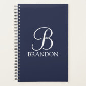 Navy Blue Personalisiert Script Monogram und Name Planer (Vorderseite)