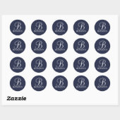 Navy Blue Personalisiert Script Monogram und Name Runder Aufkleber (Blatt)