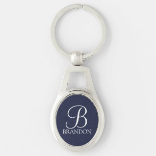 Navy Blue Personalisiert Script Monogram und Name Schlüsselanhänger