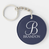 Navy Blue Personalisiert Script Monogram und Name Schlüsselanhänger (Vorderseite)
