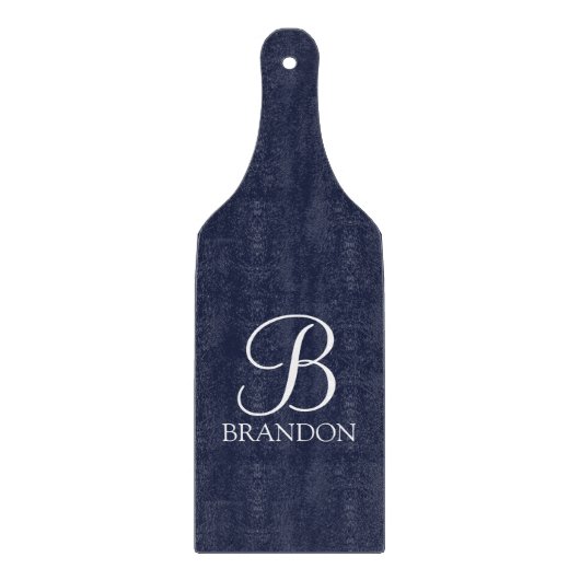 Navy Blue Personalisiert Script Monogram und Name Schneidebrett (Vorderseite)