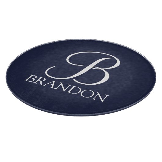 Navy Blue Personalisiert Script Monogram und Name Schneidebrett (Ecke)