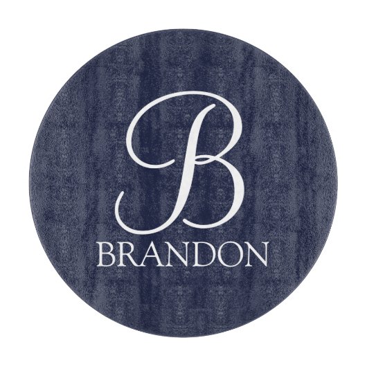 Navy Blue Personalisiert Script Monogram und Name Schneidebrett (Vorderseite)
