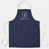 Navy Blue Personalisiert Script Monogram und Name Schürze (Vorderseite)