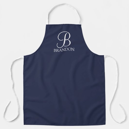 Navy Blue Personalisiert Script Monogram und Name Schürze (Vorderseite)