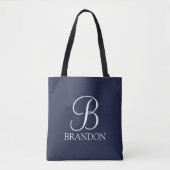 Navy Blue Personalisiert Script Monogram und Name Tasche (Vorderseite)