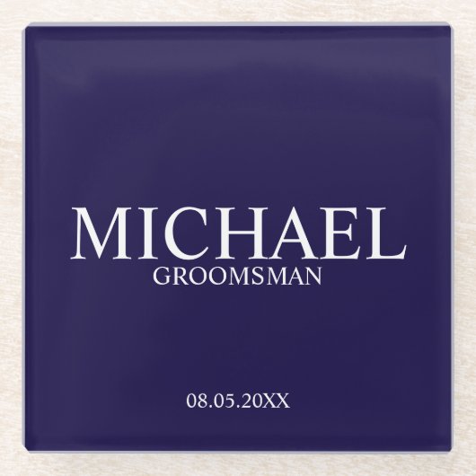 Navy Blue Personalisiert Trauzeugen Glasuntersetzer (Vorderseite)