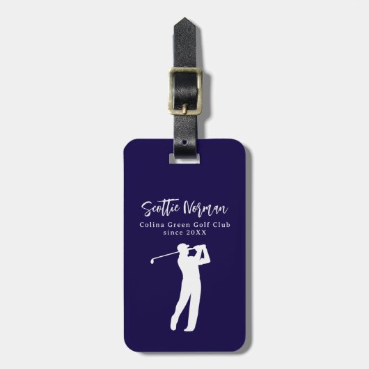 Navy-Blue personalisierter Golfer-Name Gepäckanhänger (Vorderseite vertikal)