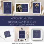 Navy Blue Photo Boy First Communion Dankeskarte