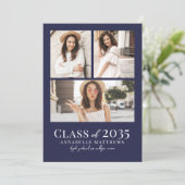 Navy Blue Photo Collage Graduation Ankündigung (Stehend Vorderseite)