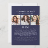 Navy Blue Photo Collage Graduation Ankündigung (Rückseite)