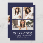 Navy Blue Photo Graduation Party Invitation Einladung (Vorne/Hinten)