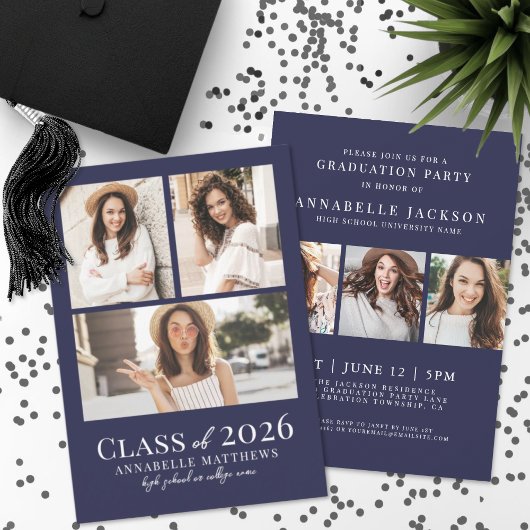 Navy Blue Photo Graduation Party Invitation Einladung