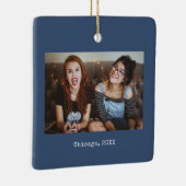 Navy Blue Photo Keepsake Christmas Keramikornament (Rechts)
