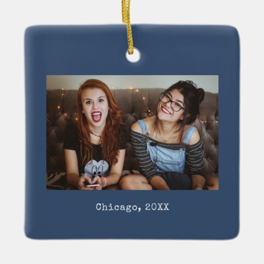 Navy Blue Photo Keepsake Christmas Keramikornament (Vorderseite)