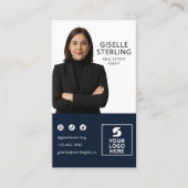Navy Blue Photo Logo Real Estate Agent Visitenkarte (Vorderseite)