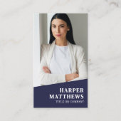 Navy Blue Photo QR Code Logo Vertical Visitenkarte (Vorderseite)