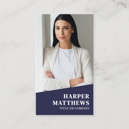 Navy Blue Photo QR Code Logo Vertical Visitenkarte (Vorderseite)